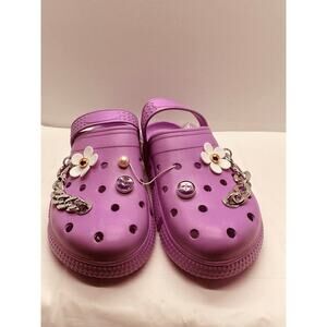 Women's Classic Comfort Clogs Purple with Charms Slip On New Size 42 (10)